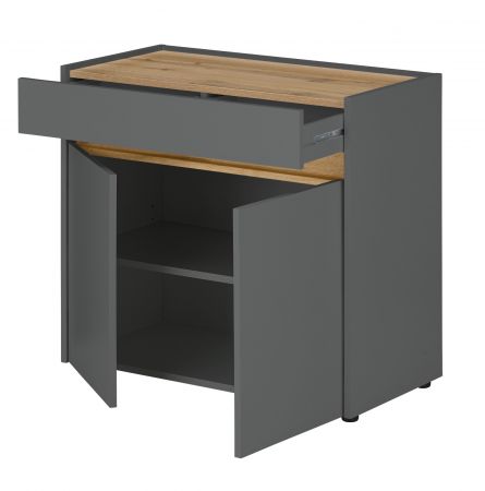 B�rom�bel Set Center in grau matt und Wotan Eiche mit Schreibtisch, Kommode und 2 x Regal f�r Homeoffice