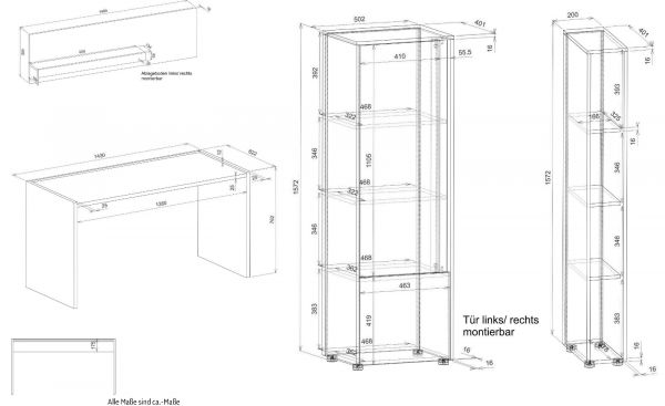 B�rom�bel Set Center in grau matt und Wotan Eiche mit Schreibtisch, Aktenschrank und 2 x Regal f�r Homeoffice