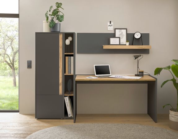 B�rom�bel Set Center in grau matt und Wotan Eiche mit Schreibtisch, Aktenschrank und 2 x Regal f�r Homeoffice