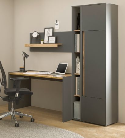 B�rom�bel Set Center in grau matt und Wotan Eiche mit Schreibtisch, Aktenschrank und 2 x Regal f�r Homeoffice