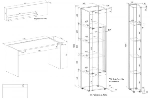 B�rom�bel Set Center in grau matt und Wotan Eiche mit Schreibtisch, Aktenschrank und 2 x Regal f�r Homeoffice