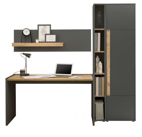 B�rom�bel Set Center in grau matt und Wotan Eiche mit Schreibtisch, Aktenschrank und 2 x Regal f�r Homeoffice