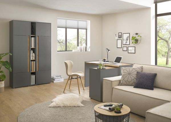 B�rom�bel komplett Set Center in grau matt und Wotan Eiche mit Schreibtisch, Kommode und Aktenschrank f�r Homeoffice