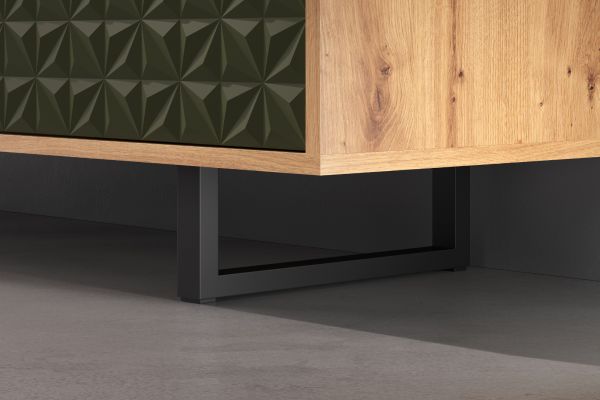 TV-Lowboard Sculpta in gr�n matt mit 3-D Struktur und Eiche Artisan TV-Unterteil 184 cm