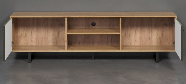 TV-Lowboard Sculpta in gr�n matt mit 3-D Struktur und Eiche Artisan TV-Unterteil 184 cm
