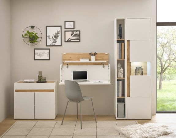 Aktenschrank Center in wei� und Wotan Eiche Vitrine f�r Homeoffice und B�ro 50 x 200 cm