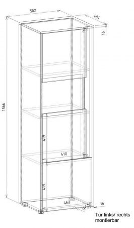 Aktenschrank Center in wei� und Wotan Eiche Vitrine f�r Homeoffice und B�ro 50 x 158 cm