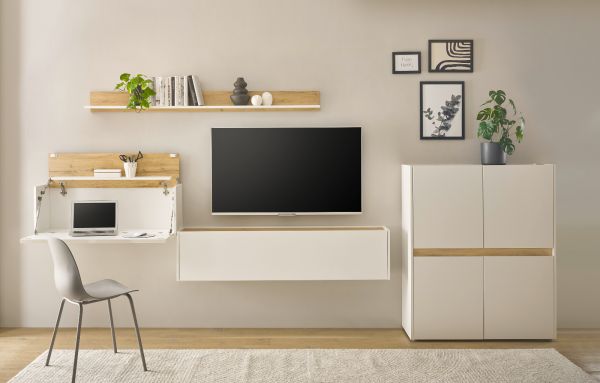 B�roregal Center in Wotan Eiche und wei� Wandregal f�r Homeoffice und B�ro 170 cm