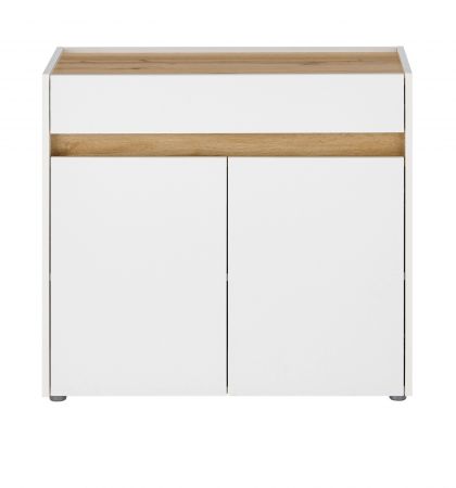 B�ro Kommode Center in wei� und Wotan Eiche B�roschrank f�r Homeoffice und B�ro 80 x 70 cm