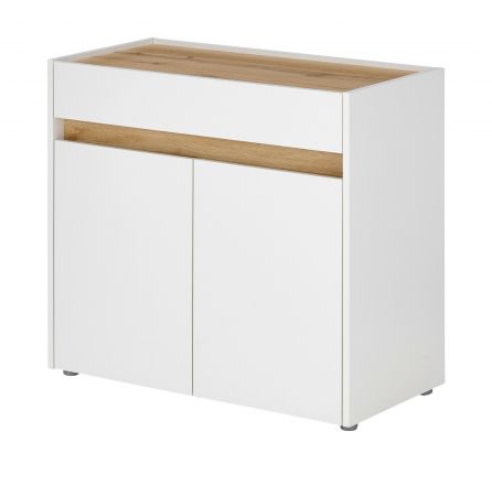 B�ro Kommode Center in wei� und Wotan Eiche B�roschrank f�r Homeoffice und B�ro 80 x 70 cm