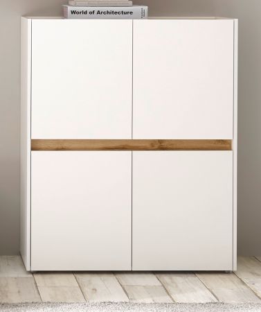 B�roschrank Highboard Center in wei� und Wotan Eiche Stauraumschrank f�r Homeoffice und B�ro 100 x 122 cm