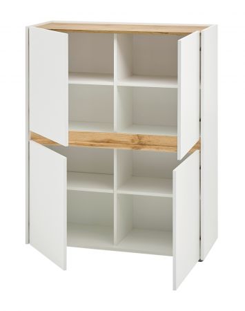 B�roschrank Highboard Center in wei� und Wotan Eiche Stauraumschrank f�r Homeoffice und B�ro 100 x 122 cm