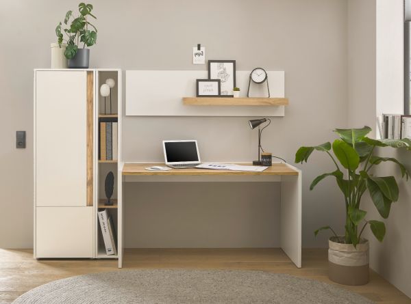 Schreibtisch Center in wei� und Wotan Eiche Laptoptisch f�r Homeoffice und B�ro 143 x 62 cm