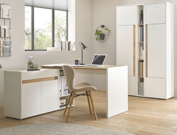 Schreibtisch Center in wei� und Wotan Eiche Laptoptisch f�r Homeoffice und B�ro 143 x 62 cm