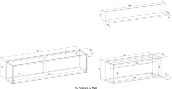 Wohnwand mit Sekret�r Center in wei� und Wotan Eiche Wohnkombination 3-teilig 270 x 170 cm