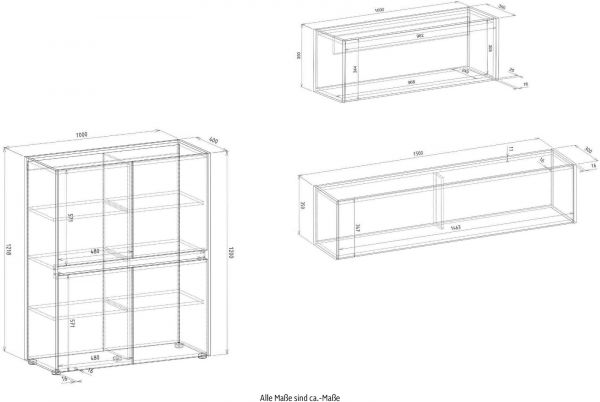 Wohnwand mit Sekret�r Center in wei� und Wotan Eiche Wohnkombination 3-teilig 370 cm