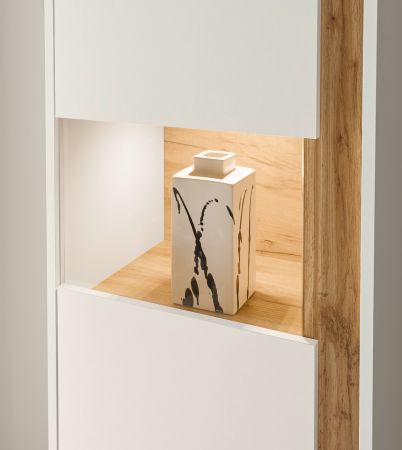 Wohnwand mit Sekret�r Center in wei� und Wotan Eiche Wohnkombination 4-teilig 320 x 170 cm