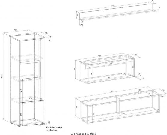 Wohnwand mit Sekret�r Center in wei� und Wotan Eiche Wohnkombination 4-teilig 320 x 170 cm
