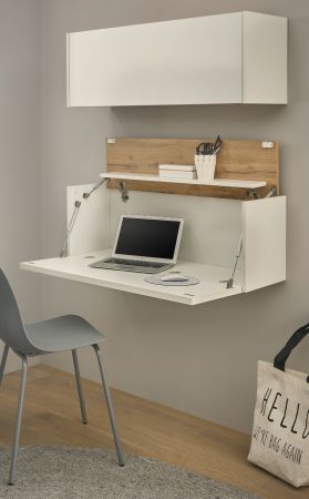 B�rom�bel Set Center in wei� und Wotan Eiche B�roschrank und Sekret�r h�ngend f�r Homeoffice 100 cm