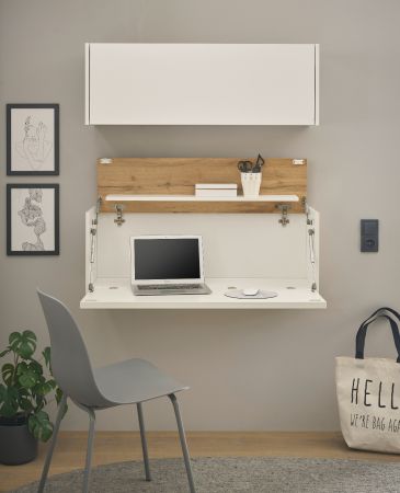 B�rom�bel Set Center in wei� und Wotan Eiche B�roschrank und Sekret�r h�ngend f�r Homeoffice 100 cm
