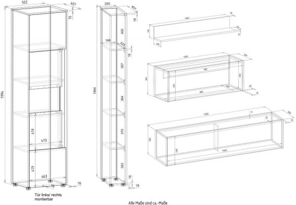 Wohnwand mit Sekret�r Center in wei� und Wotan Eiche Wohnkombination 5-teilig 340 x 200 cm