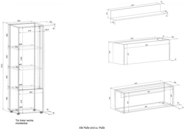 Wohnwand mit Sekret�r Center in wei� und Wotan Eiche Wohnkombination 5-teilig 250 cm