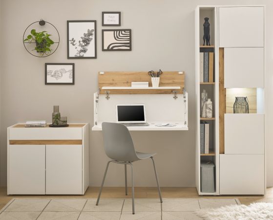 B�rom�bel komplett Set Center in wei� und Wotan Eiche mit Aktenschrank, Sekret�r und Vitrine f�r Homeoffice