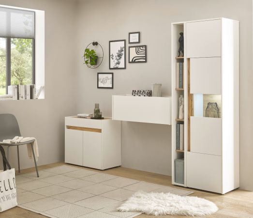 B�rom�bel komplett Set Center in wei� und Wotan Eiche mit Aktenschrank, Sekret�r und Vitrine f�r Homeoffice