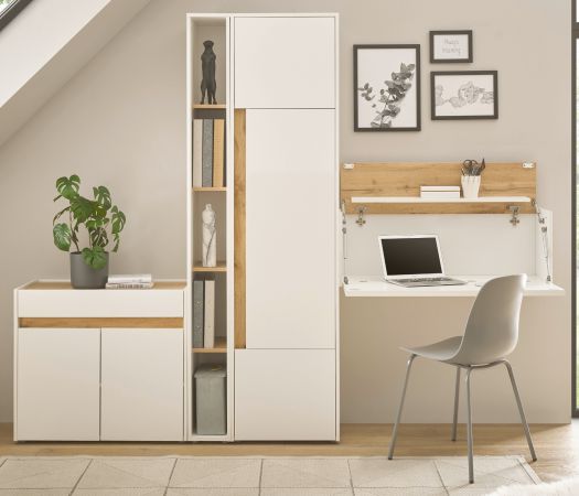 B�rom�bel komplett Set Center in wei� und Wotan Eiche mit Aktenschrank, Sekret�r und Kommode f�r Homeoffice