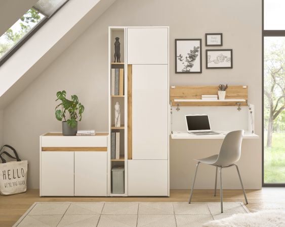 B�rom�bel komplett Set Center in wei� und Wotan Eiche mit Aktenschrank, Sekret�r und Kommode f�r Homeoffice