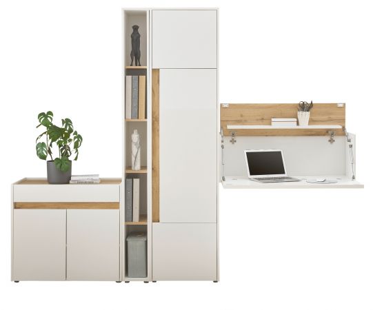 B�rom�bel komplett Set Center in wei� und Wotan Eiche mit Aktenschrank, Sekret�r und Kommode f�r Homeoffice