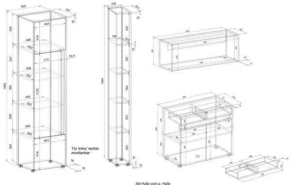 B�rom�bel komplett Set Center in wei� und Wotan Eiche mit Aktenschrank, Sekret�r und Kommode f�r Homeoffice