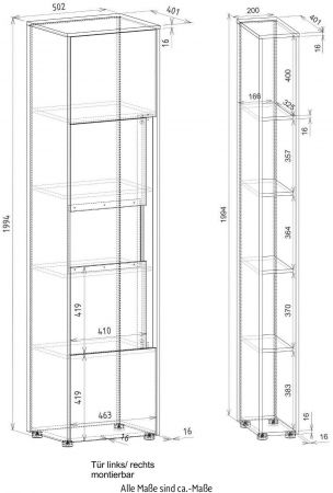 Aktenschrank Set Center in wei� und Wotan Eiche Vitrine und Regal f�r Homeoffice 70 x 200 cm