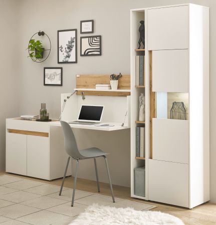 Aktenschrank Set Center in wei� und Wotan Eiche Vitrine und Regal f�r Homeoffice 70 x 200 cm