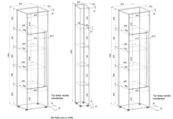 Aktenschrank Set Center Wei� mit Wotan Eiche, Set 2x Schrank und Regal 120 x 200 cm
