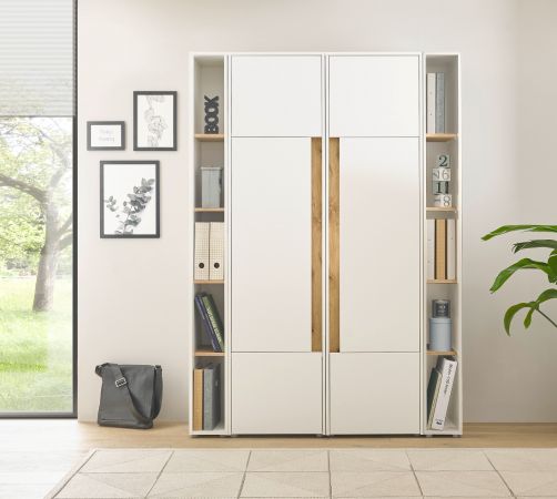 Aktenschrank Set Center in wei� und Wotan Eiche 2 x Stauraumschrank und 2 x Regal f�r Homeoffice 140 x 200 cm