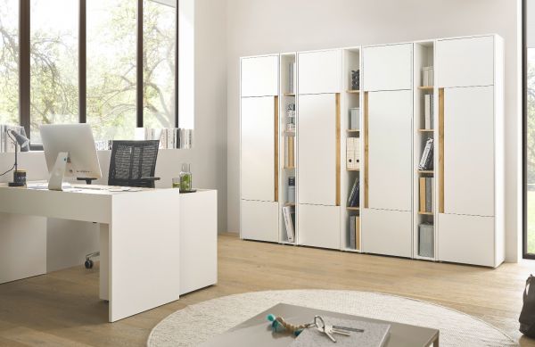 Aktenschrank Set Center in wei� und Wotan Eiche 2 x Stauraumschrank und 2 x Regal f�r Homeoffice 140 x 200 cm