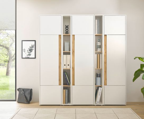 Aktenschrank Set Center in wei� und Wotan Eiche 3 x Stauraumschrank und 2 x Regal f�r Homeoffice 190 x 200 cm