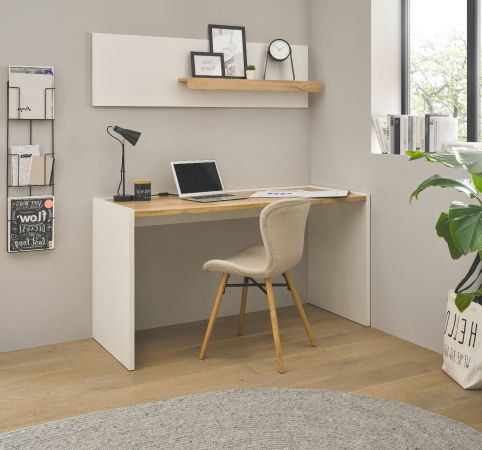 B�rom�bel Set Center in wei� und Wotan Eiche mit Schreibtisch und Regal f�r Homeoffice