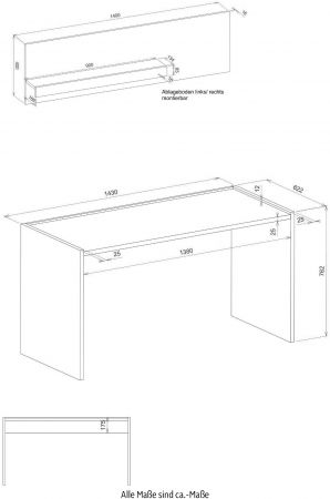 B�rom�bel Set Center in wei� und Wotan Eiche mit Schreibtisch und Regal f�r Homeoffice