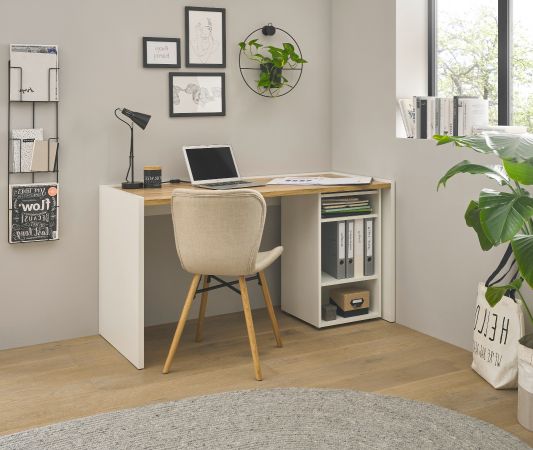 B�rom�bel Set Center in wei� und Wotan Eiche mit Schreibtisch und Aktenregal f�r Homeoffice