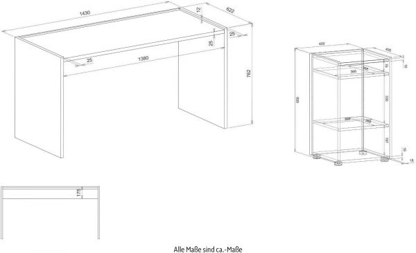 B�rom�bel Set Center in wei� und Wotan Eiche mit Schreibtisch und Aktenregal f�r Homeoffice