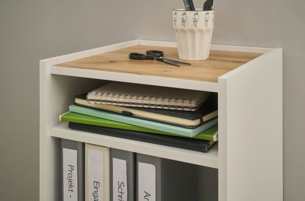 B�rom�bel Set Center in wei� und Wotan Eiche mit Schreibtisch und Aktenregal f�r Homeoffice