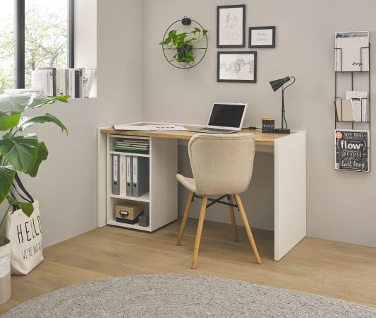 B�rom�bel Set Center in wei� und Wotan Eiche mit Schreibtisch und Aktenregal f�r Homeoffice