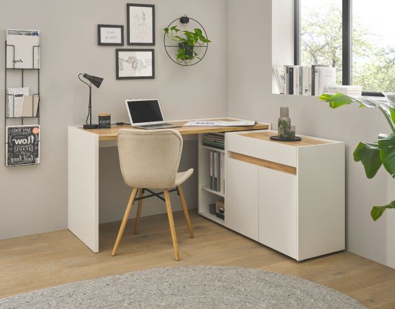 B�rom�bel Set Center in wei� und Wotan Eiche mit Schreibtisch, Kommode und Aktenregal f�r Homeoffice