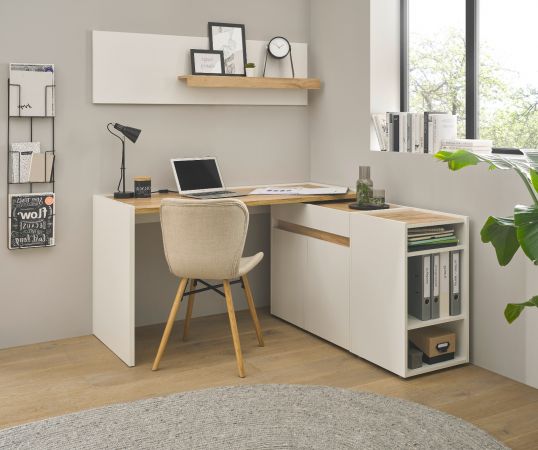 B�rom�bel Set Center in wei� und Wotan Eiche mit Schreibtisch, Kommode und 2 x Regal f�r Homeoffice