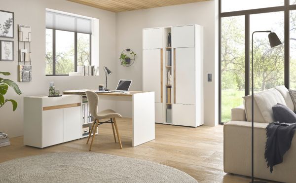 B�rom�bel komplett Set Center in wei� und Wotan Eiche mit Schreibtisch, Kommode und Aktenschrank f�r Homeoffice