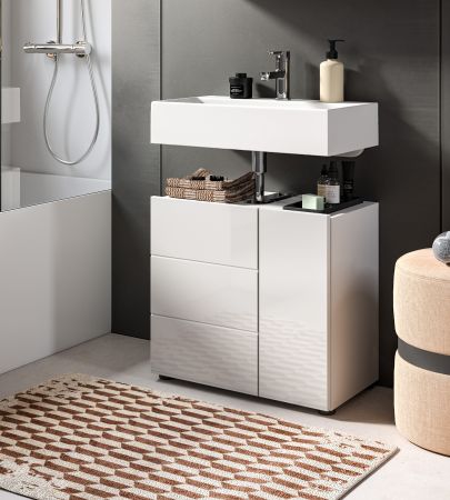 Waschbeckenunterschrank Larik in wei� Hochglanz Badezimmer Unterschrank 60 x 56 cm