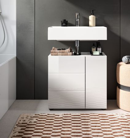 Waschbeckenunterschrank Larik in wei� Hochglanz Badezimmer Unterschrank 60 x 56 cm
