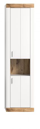 Badezimmer Hochschrank Sopela wei� und Nox Eiche Landhaus H�ngeschrank 45 x 172 cm, Soft-Close